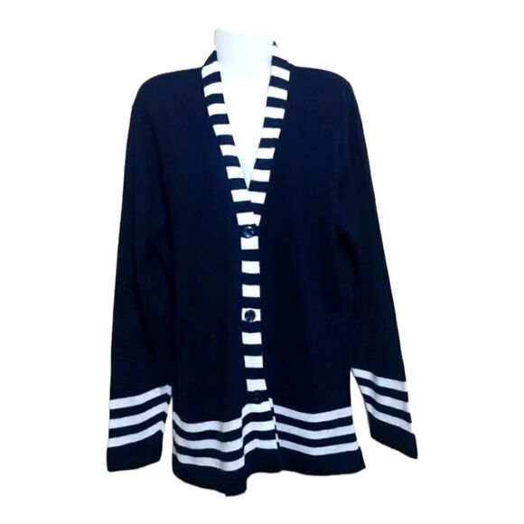 Blue Sweater Stripe Sweater Sz Large - Picture 1 of 7